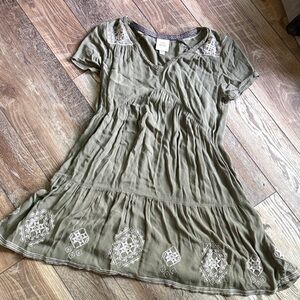 Olive Green Dress with Embroidered Details